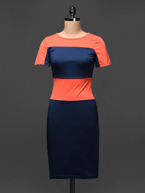navy and orange color block bodycon dress - 1069363 - Very Small Image - 1