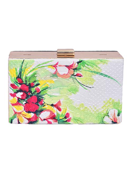 white and black hand painted floral box clutch - 10694168 - Very Small Image - 1