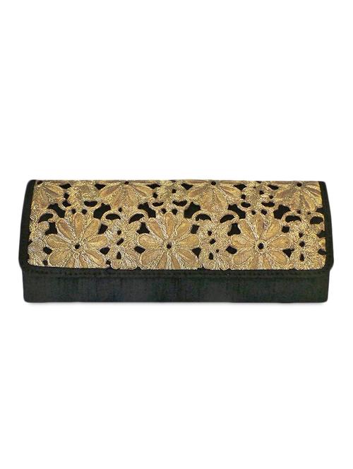 black raw silk box clutch with cutwork flap - 1069747 - Very Small Image - 1