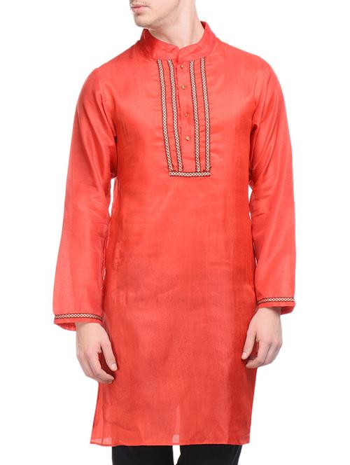 red silk blend long kurta - 10700050 - Very Small Image - 1