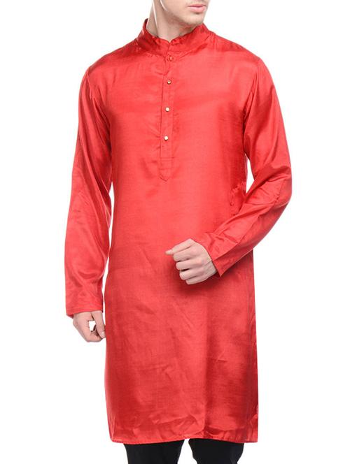 red silk blend long kurta - 10700052 - Very Small Image - 1