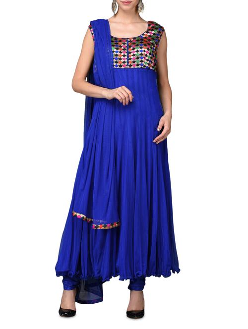 royal blue net anarkali suit set - 1070268 - Very Small Image - 1