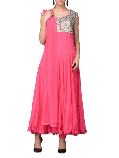 floral embroidered pink anarkali suit set - 1070269 - Very Small Image - 1