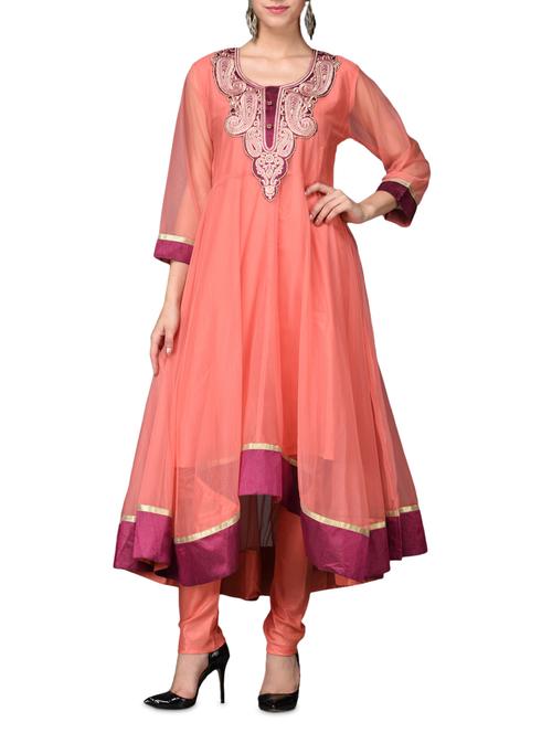 coral asymmetrical anarkali suit set - 1070271 - Very Small Image - 1