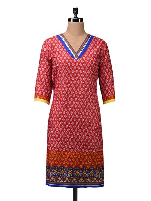 red printed cotton kurta - 1070413 - Very Small Image - 1