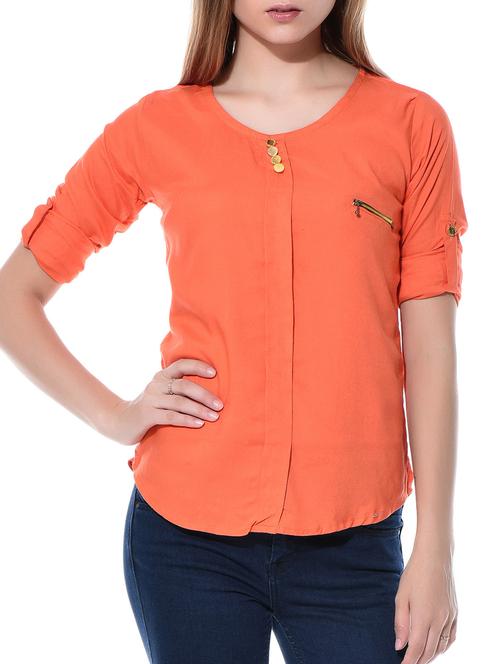 orange solid zipped top - 10706539 - Very Small Image - 1