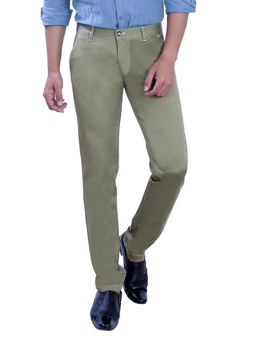 olive green satin lycra casual trousers - 10707674 - Very Small Image - 1