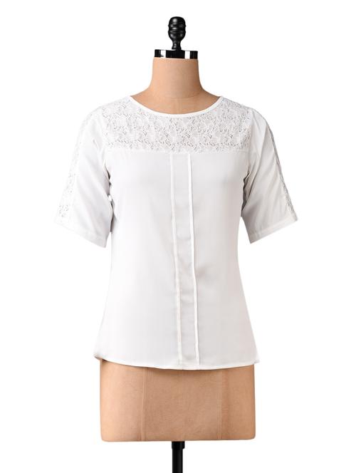 white lace yoke top - 1070957 - Very Small Image - 1