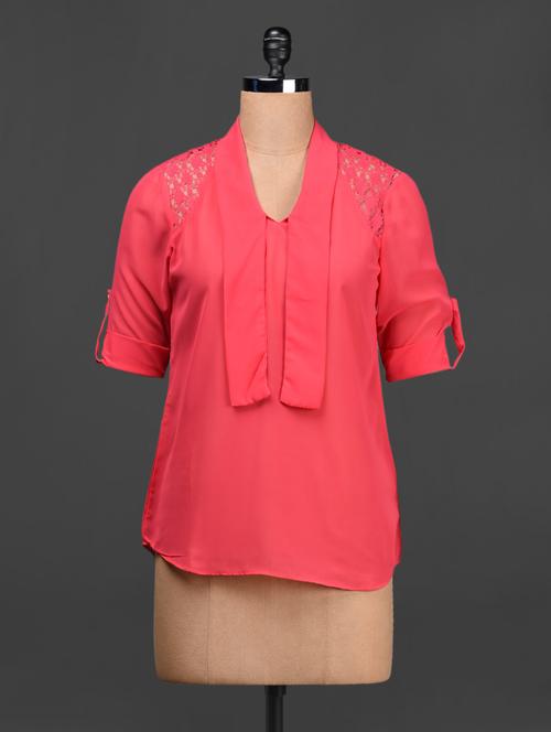 plain solid georgette & net top - 1070972 - Very Small Image - 1