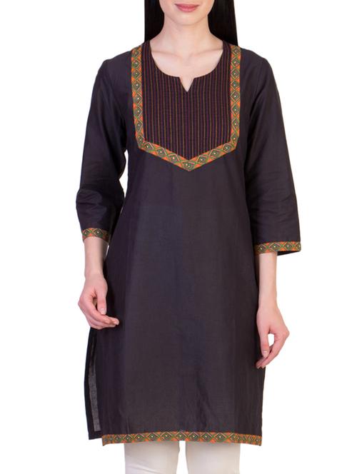 black cotton straight kurta - 10710000 - Very Small Image - 1