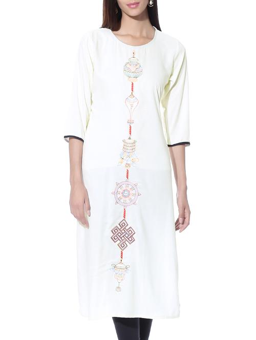 off-white embroidered rayon kurta - 10712723 - Very Small Image - 1