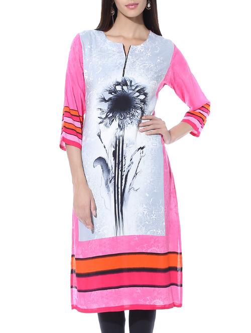 pink printed rayon kurta - 10712729 - Very Small Image - 1