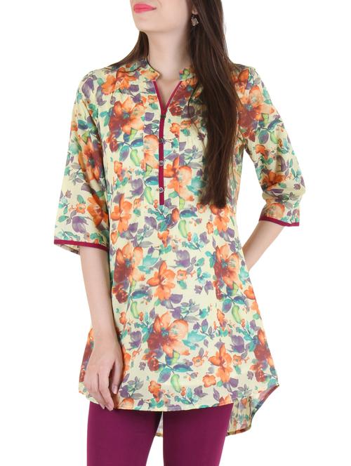 multi colored cotton high low kurta - 10713557 - Very Small Image - 1