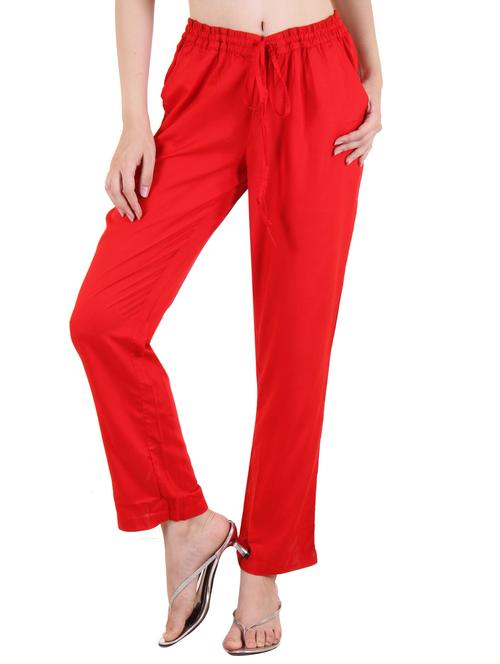 red cotton straight pant - 10713560 - Very Small Image - 1