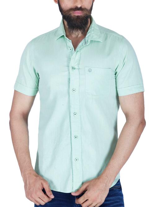 light green cotton casual shirt - 10713731 - Very Small Image - 1