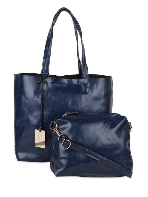 Blue Plain Leatherette Hand Bag - 1071381 - Very Small Image - 1