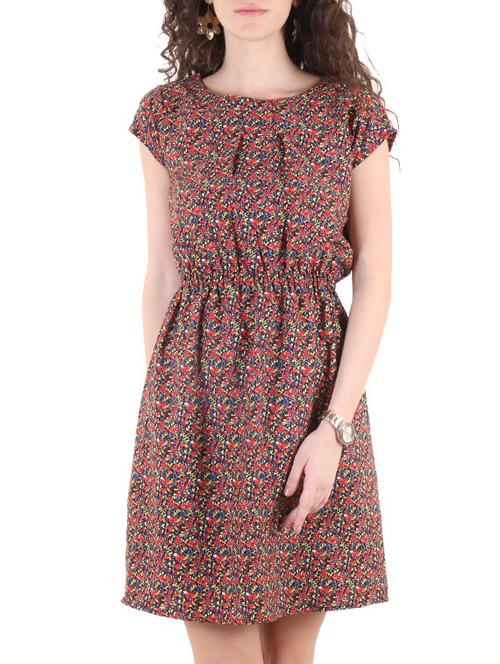 red poly crepe a-line dress - 10720029 - Very Small Image - 1
