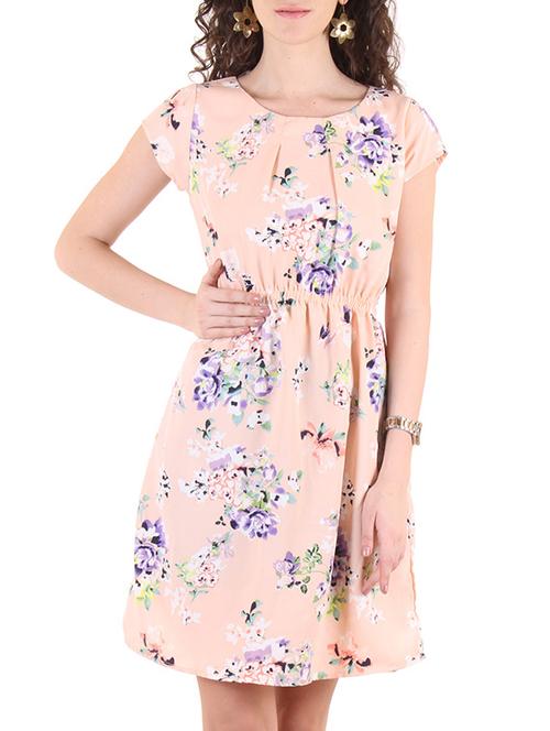 peach, blue poly crepe dress - 10720031 - Very Small Image - 1