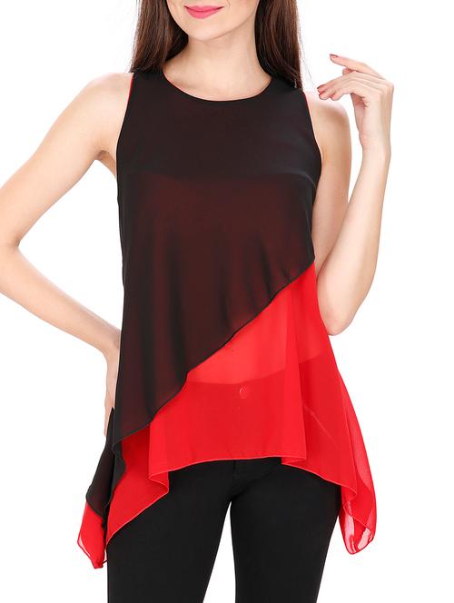 black,red georgette top - 10724373 - Very Small Image - 1