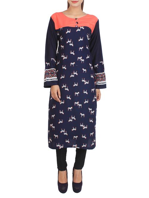 dark blue rayon kurti - 10725238 - Very Small Image - 1