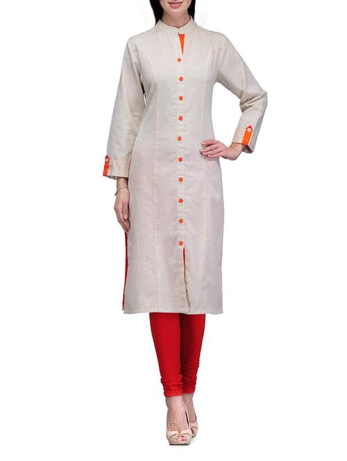 beige color roll up sleeves cotton kurta - 1073147 - Very Small Image - 1