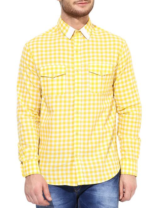 yellow, white cotton casual shirt - 10736499 - Very Small Image - 1