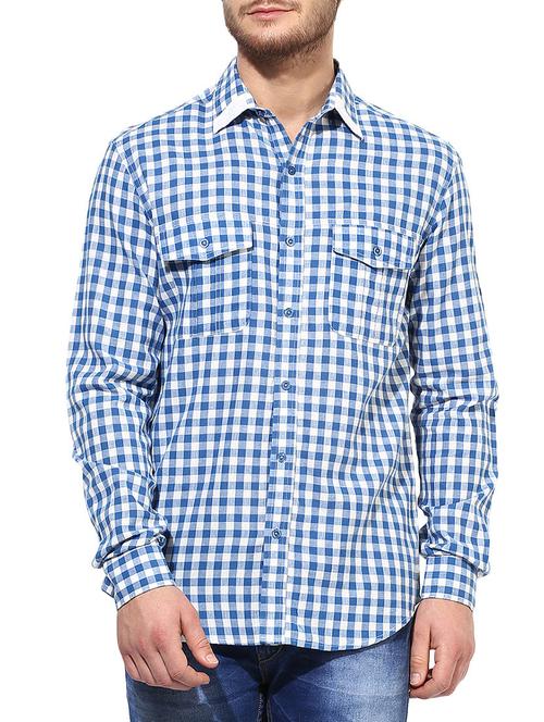 blue, white cotton casual shirt - 10736509 - Very Small Image - 1