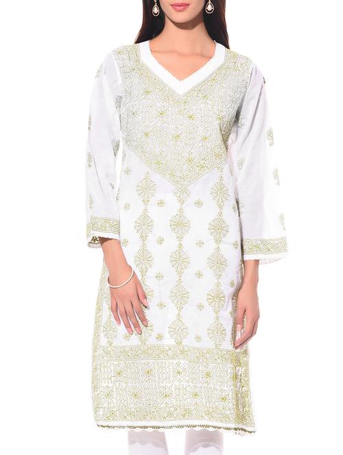 white chikankari cotton kurta - 10751487 - Very Small Image - 1
