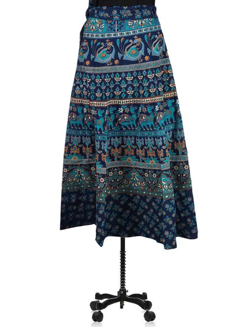 blue jaipuri printed cotton long wrap skirt - 1076172 - Very Small Image - 1