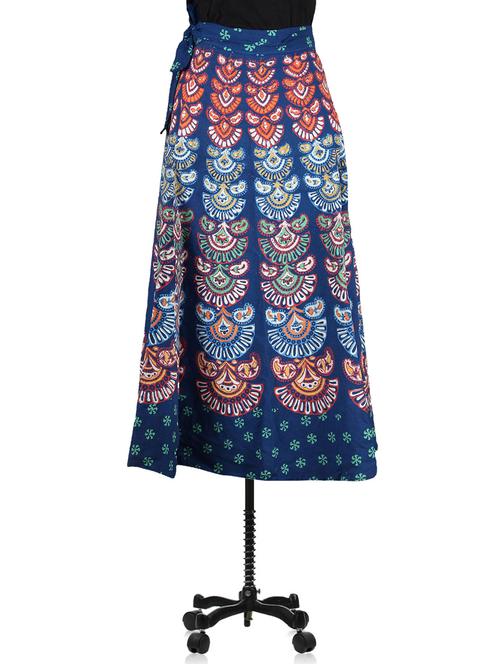 blue printed cotton long wrap skirt - 1076183 - Very Small Image - 1
