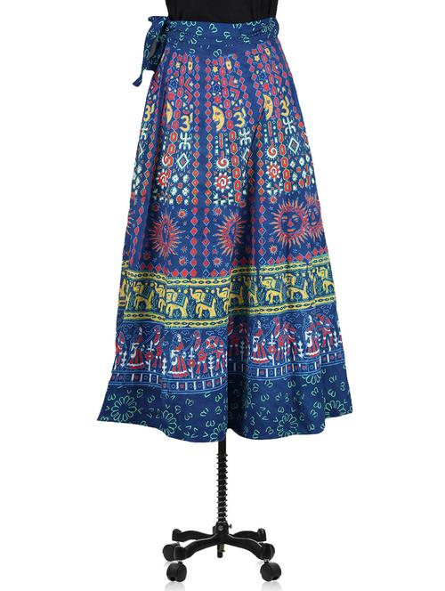 blue ethnic print long wrap skirt - 1076193 - Very Small Image - 1