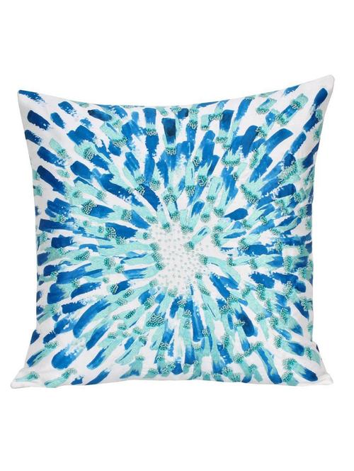 sanaa pigment printed with embroidery beed work cushion cover aqua - 10762212 - Very Small Image - 1