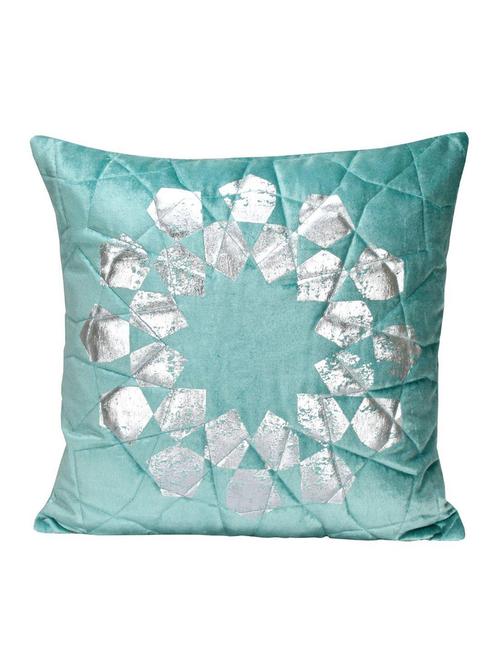 sanaa aqua green velvet silver foil printed with quilting cushion cover aqua/ green - 10762226 - Very Small Image - 1