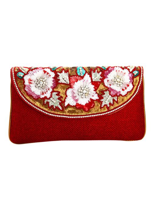 maroon leatherette (pu) ethnic clutch - 10766160 - Very Small Image - 1