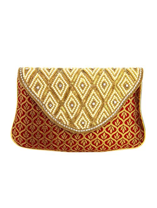 maroon leatherette (pu) ethnic clutch - 10766912 - Very Small Image - 1