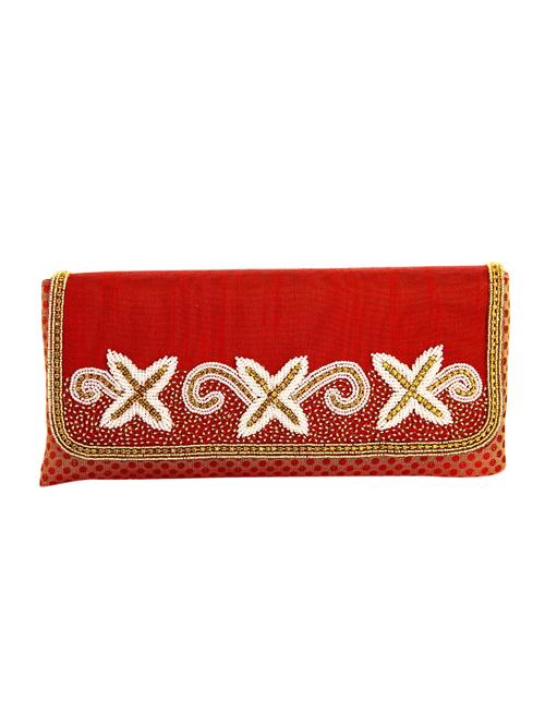 maroon leatherette (pu) ethnic clutch - 10767047 - Very Small Image - 1