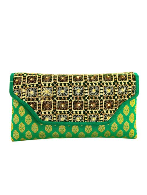 green leatherette (pu) ethnic clutch - 10767200 - Very Small Image - 1
