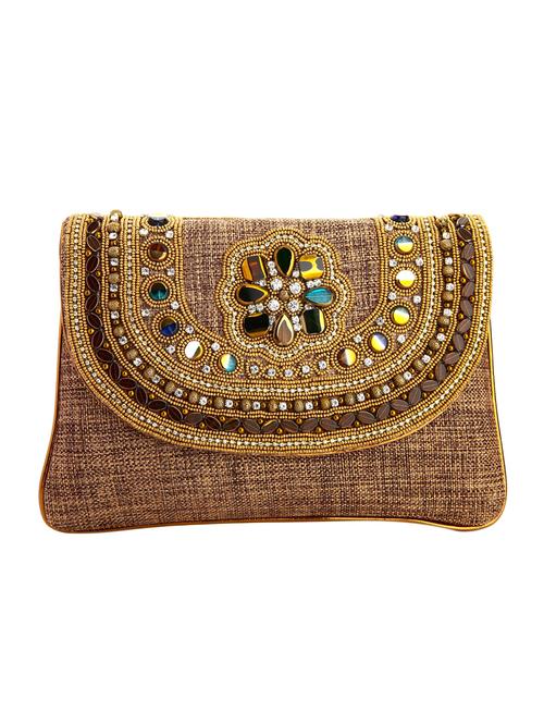 brown leatherette (pu) ethnic clutch - 10767326 - Very Small Image - 1