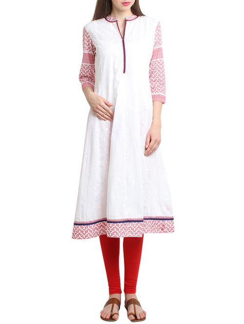 white cotton anarkali kurta - 10788636 - Very Small Image - 1