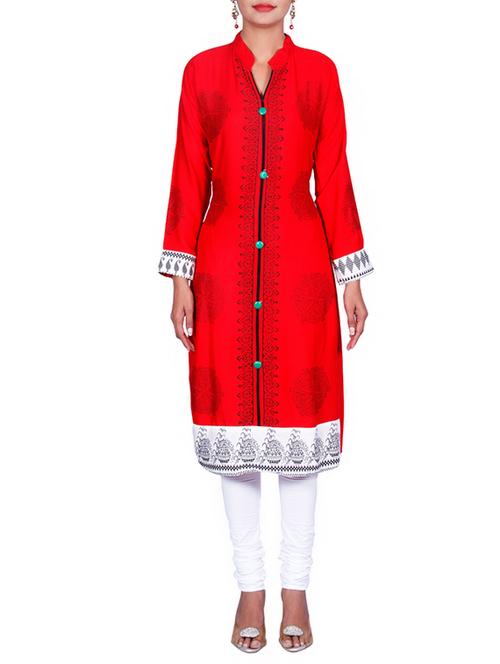 red cotton kurti - 10796358 - Very Small Image - 1