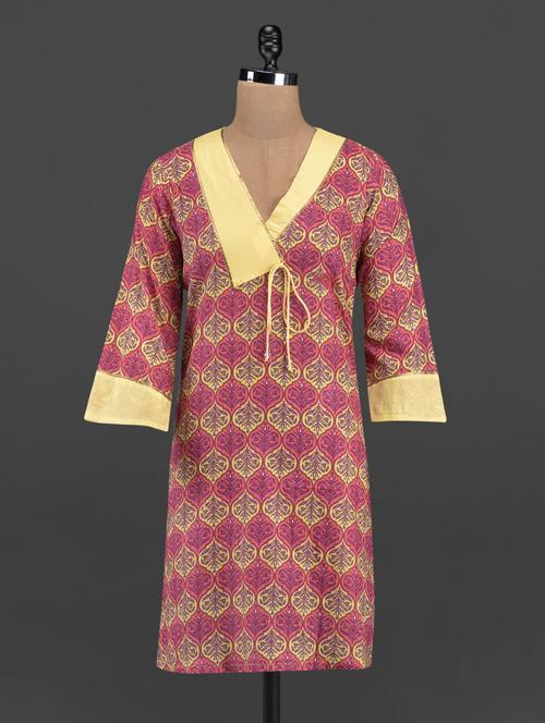 Ethnic Printed Overlap Neck Kurta - 1079864 - Very Small Image - 1