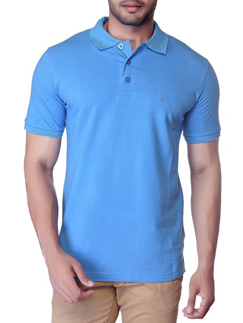 solid blue cotton polo t-shirt - 10799545 - Very Small Image - 1
