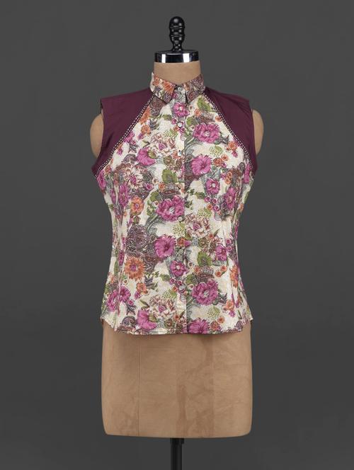 floral printed cotton collared top - 1080035 - Very Small Image - 1