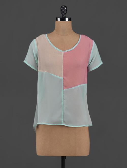 Colour Block Polyester Top - 1080065 - Very Small Image - 1