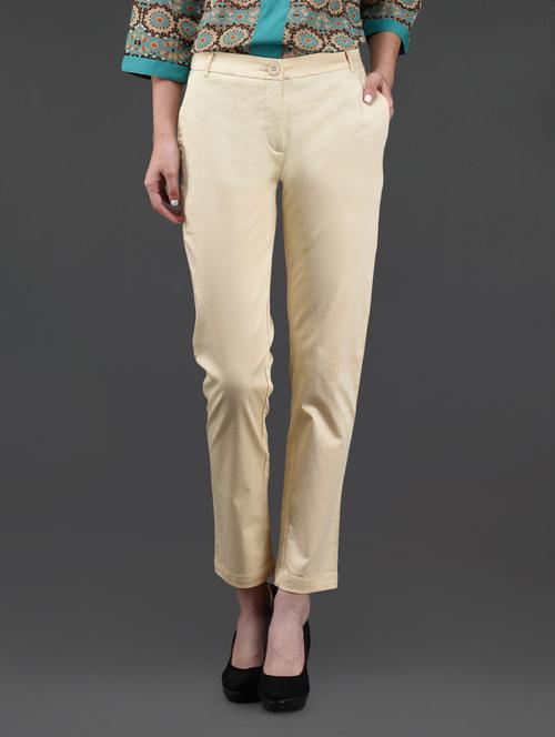 cream formal cotton lycra pants - 1080274 - Very Small Image - 1