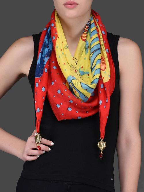 orange and yellow cotton jeweled stole - 1080382 - Very Small Image - 1