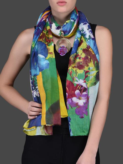 multicolored floral printed cotton jeweled stole - 1080392 - Very Small Image - 1