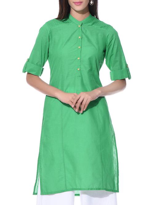 green cotton straight kurta - 10805222 - Very Small Image - 1