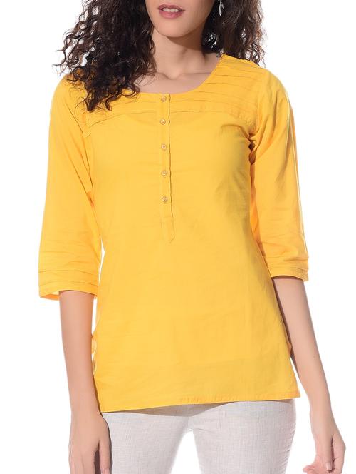 yellow cotton straight kurta - 10805231 - Very Small Image - 1