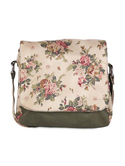 beige floral printed cotton canvas flap sling bag - 1080624 - Very Small Image - 1